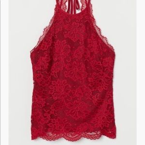 H&M Bright Red Lace Halter Top